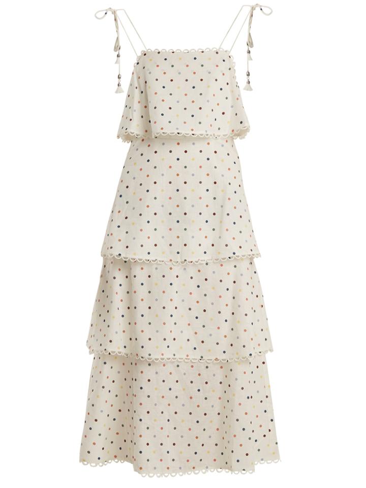 Zimmermann Polka-dot Print Linen And Cotton-blend Dress