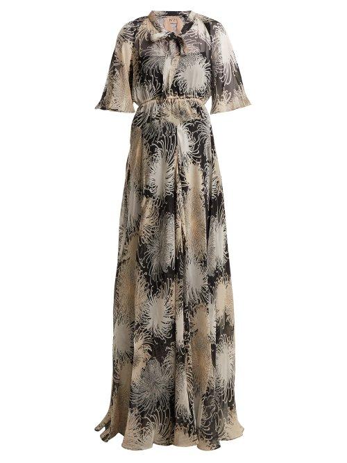 Matchesfashion.com No. 21 - Chrysanthemum Print Silk Chiffon Maxi Dress - Womens - Black Multi