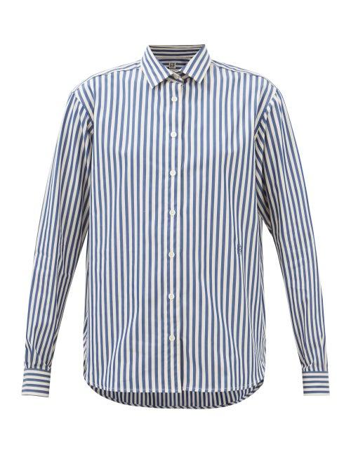 Totme - Logo-embroidered Striped Cotton-poplin Shirt - Womens - Blue White