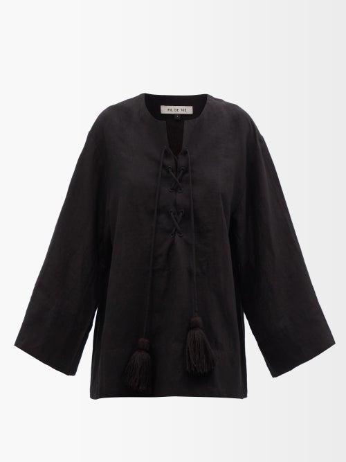 Fil De Vie - Odin Linen Blouse - Womens - Black