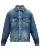 Matchesfashion.com Balenciaga - Logo-embroidered Collar Cotton-denim Jacket - Mens - Dark Blue