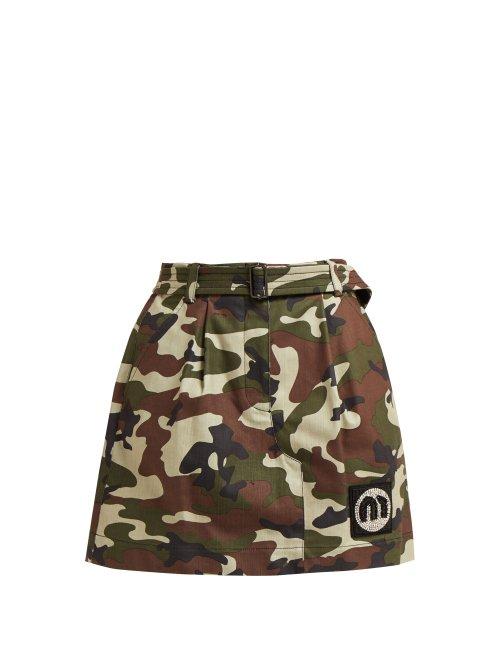 Matchesfashion.com Miu Miu - Camouflage Print Cotton Blend Mini Skirt - Womens - Green Multi