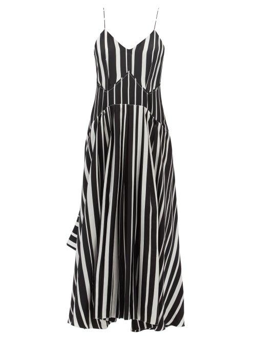 Victoria Beckham - V-neck Striped Silk-crepe Midi Dress - Womens - Black White