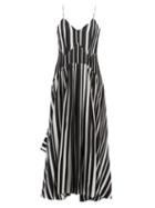 Victoria Beckham - V-neck Striped Silk-crepe Midi Dress - Womens - Black White