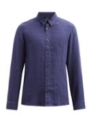 Matchesfashion.com A.p.c. - Vincent Logo-embroidered Linen Shirt - Mens - Navy