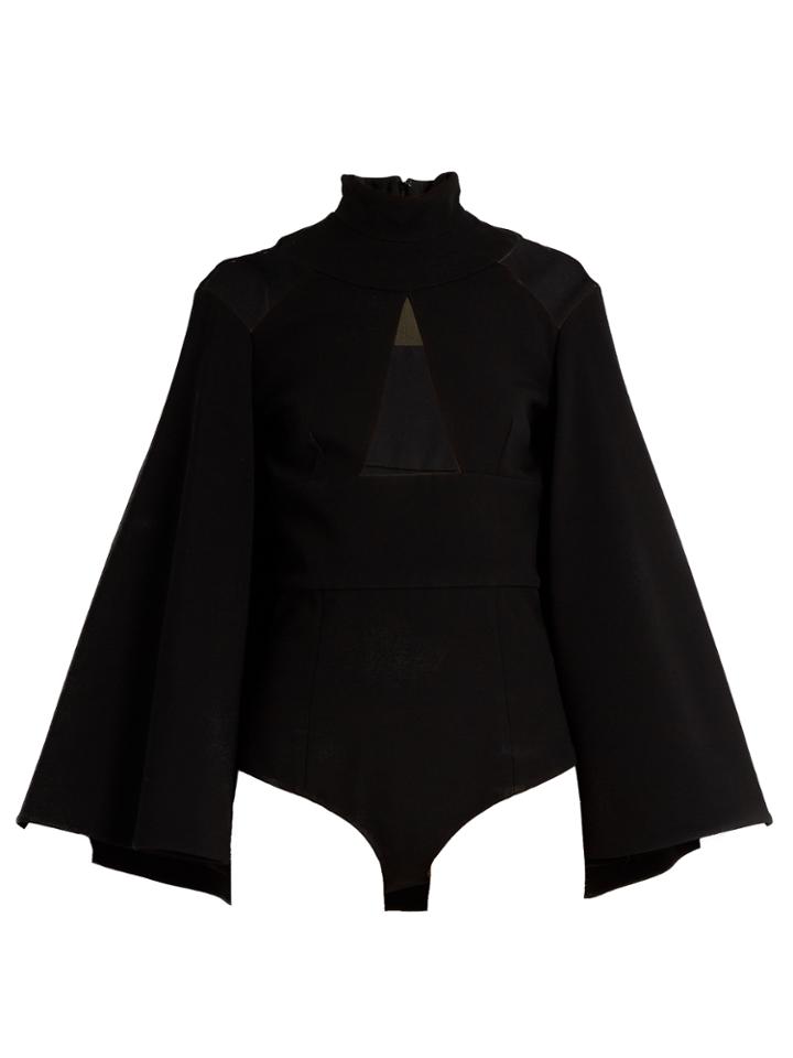 Balmain High-neck Sheer-panelled Crepe Cape
