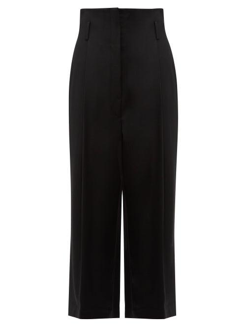 Matchesfashion.com Lemaire - High Rise Cropped Wool Gabardine Trousers - Womens - Black
