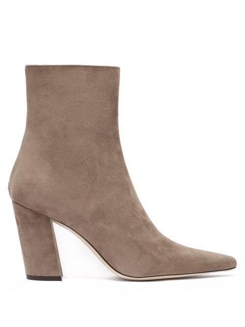 Jimmy Choo - Zadie 85 Point-toe Suede Ankle Boots - Womens - Beige