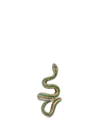 Matchesfashion.com Lynn Ban - Snake Lab-sapphire & Rhodium-plated Ring - Womens - Green