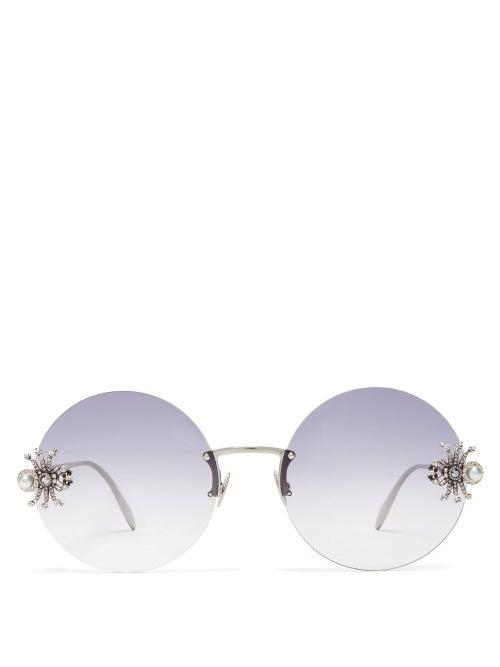 Matchesfashion.com Alexander Mcqueen - Crystal & Faux Pearl Spider Round Metal Sunglasses - Womens - Black
