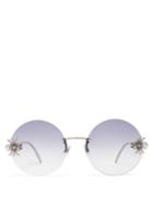 Matchesfashion.com Alexander Mcqueen - Crystal & Faux Pearl Spider Round Metal Sunglasses - Womens - Black