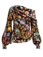 Matchesfashion.com Peter Pilotto - Floral And Foliage Print Asymmetric Crepe Blouse - Womens - Black Multi