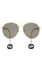 Matchesfashion.com Gucci - Logo-charm Aviator Metal Sunglasses - Womens - Grey Gold