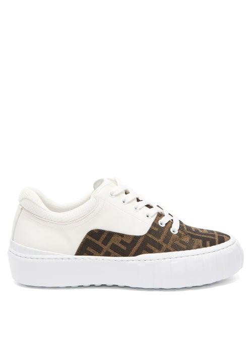 Matchesfashion.com Fendi - Ff-jacquard Twill And Leather Trainers - Womens - White Multi
