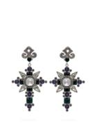 Matchesfashion.com Dolce & Gabbana - Cross Shaped Crystal Embellished Earrings - Womens - Green