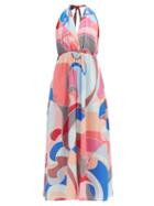 Matchesfashion.com Emilio Pucci - Abstract-print Halterneck Georgette Dress - Womens - Pink Multi