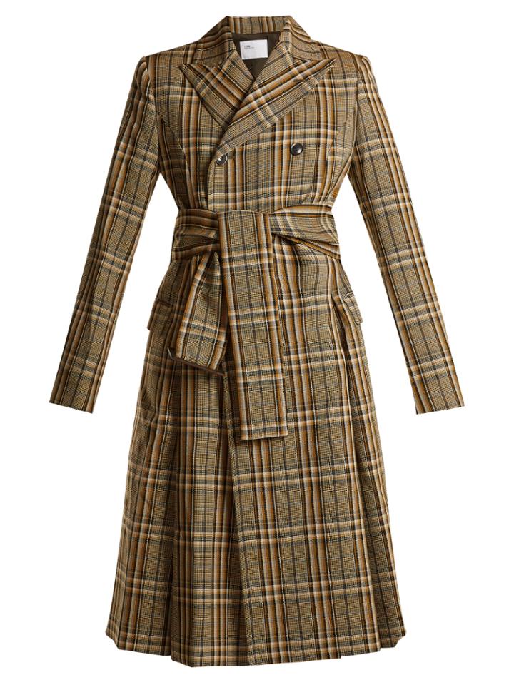Toga Peak-lapel Double-breasted Checked Trench Coat