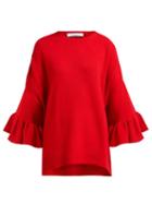 Matchesfashion.com Valentino - Ruffled Cuff Virgin Wool Blend Sweater - Womens - Red