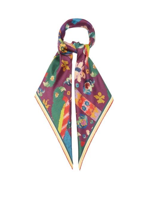 Gabriela Hearst - Paradisio Bird-print Silk Scarf - Womens - Pink Multi