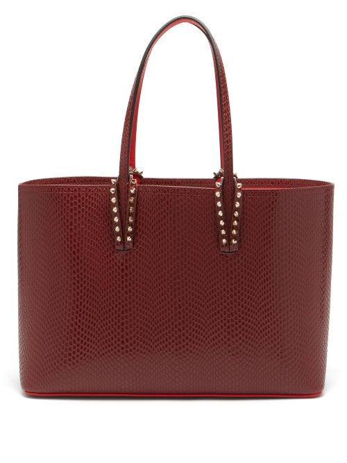 Matchesfashion.com Christian Louboutin - Cabata Spike-embellished Leather Tote Bag - Womens - Burgundy