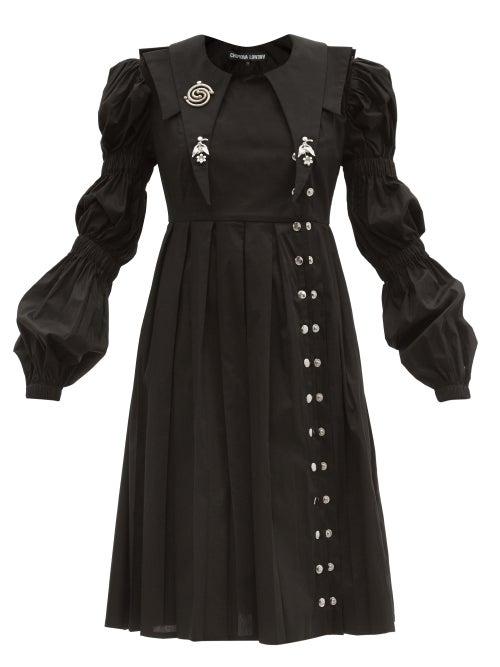 Matchesfashion.com Chopova Lowena - Pleated Organic-cotton Poplin Dress - Womens - Black