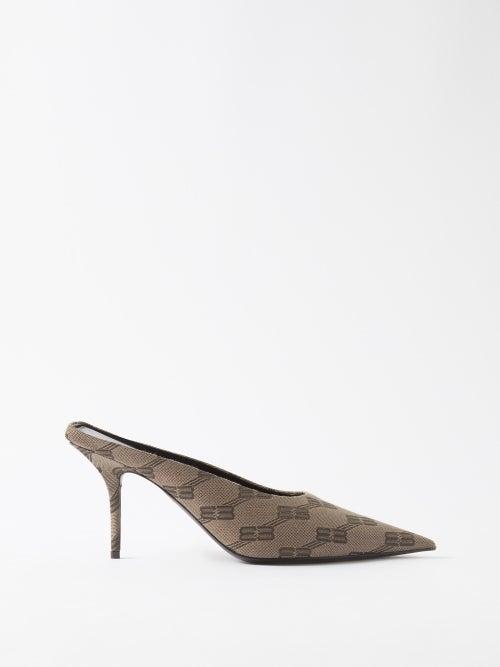 Balenciaga - Square Knife Bb-monogram Canvas Mules - Womens - Brown