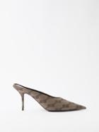Balenciaga - Square Knife Bb-monogram Canvas Mules - Womens - Brown