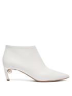 Matchesfashion.com Nicholas Kirkwood - Mira Pearl Heeled Leather Ankle Boots - Womens - White