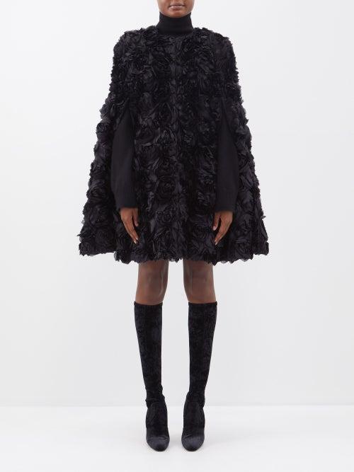 Erdem - Vera Floral-appliqus Silk Cape - Womens - Black
