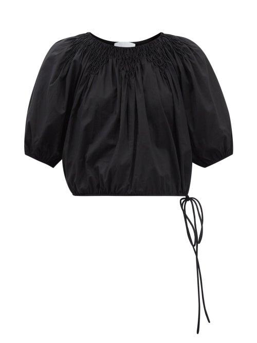 Merlette - Lotus Smocked Cotton-chambray Blouse - Womens - Black