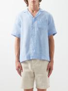 Frescobol Carioca - Angelo Linen Short-sleeved Shirt - Mens - Blue