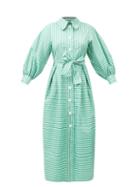 Thierry Colson - Yvonne Striped Cotton Shirt Dress - Womens - Green Stripe