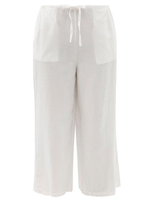 Ladies Lingerie Skin - Ramie Cropped Cotton-blend Pyjama Trousers - Womens - Ivory