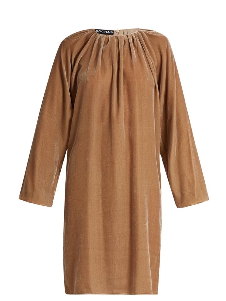 Rochas Pleated-neck Velvet Dress