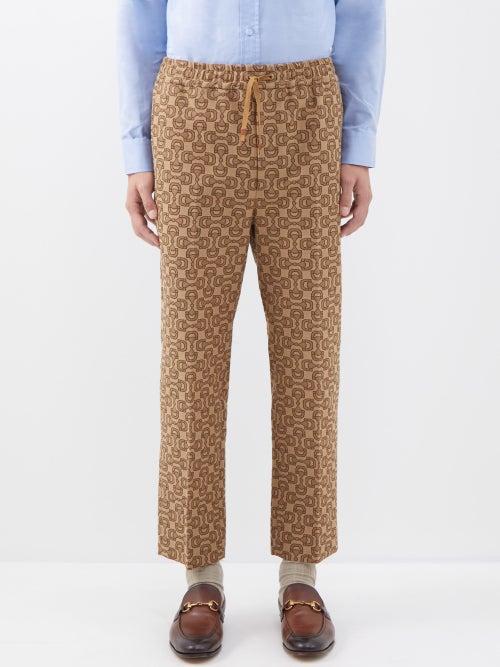 Gucci - Horsebit-jacquard Cotton-blend Track Pants - Mens - Brown Beige