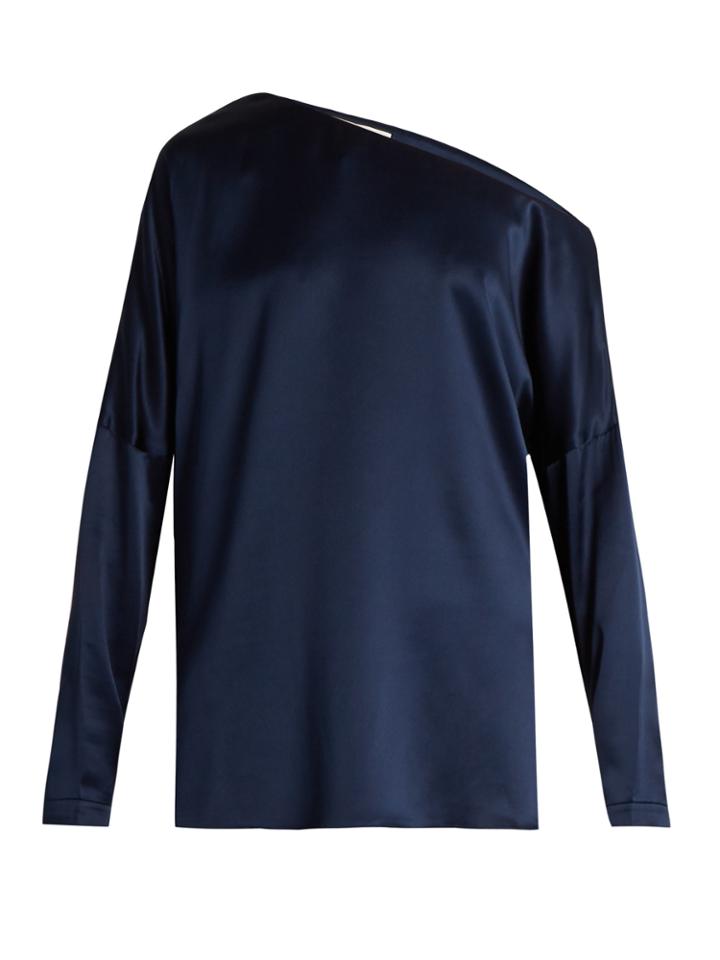 Tibi Asymmetric Silk-satin Top