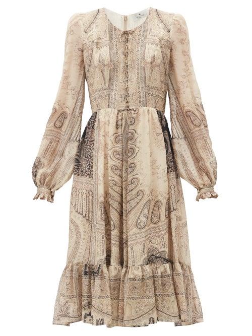 Matchesfashion.com Etro - Lace-up Paisley-print Silk-blend Dress - Womens - Beige Multi