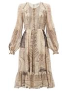 Matchesfashion.com Etro - Lace-up Paisley-print Silk-blend Dress - Womens - Beige Multi
