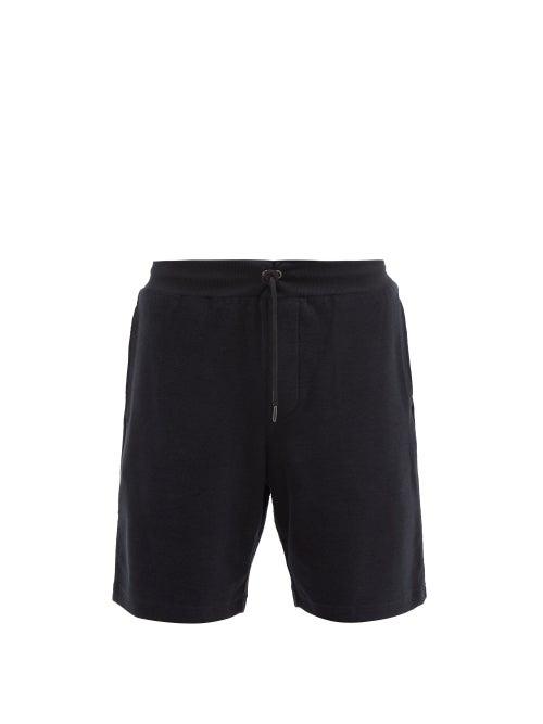 Mens Rtw Ralph Lauren Purple Label - Logo-embroidered Organic-cotton Terry Shorts - Mens - Black