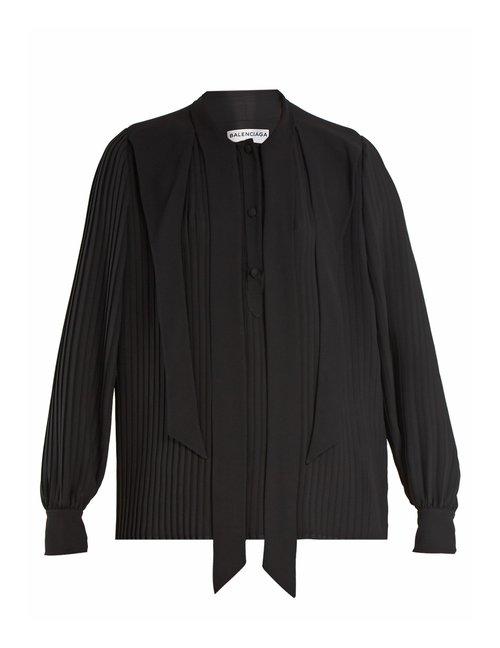 Matchesfashion.com Balenciaga - Pleated Georgette Blouse - Womens - Black