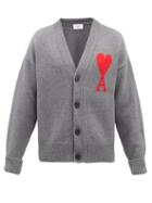 Ami - Ami De Caur-logo Wool-felt Cardigan - Mens - Grey
