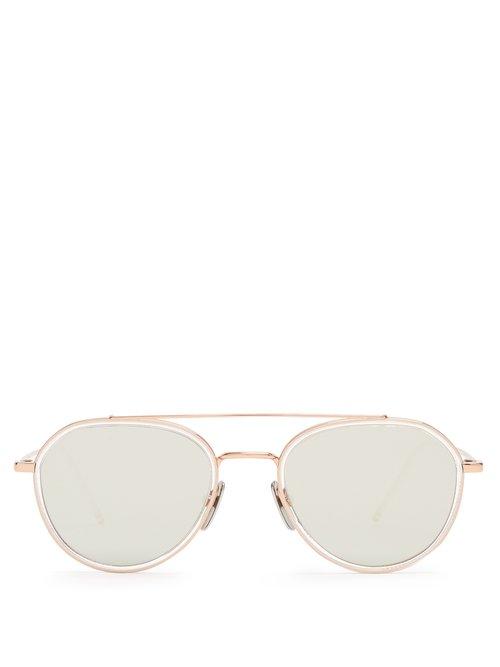 Matchesfashion.com Thom Browne - Mirrored Aviator Sunglasses - Mens - Rose Gold