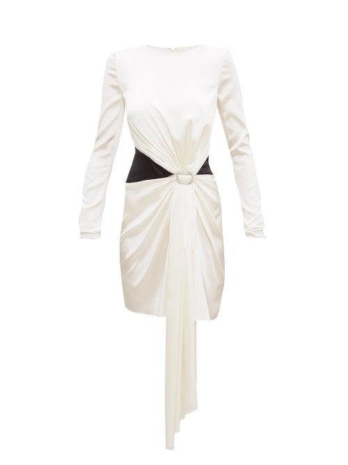 Matchesfashion.com Alexandre Vauthier - Crystal-buckle Draped Silk-blend Satin Mini Dress - Womens - Ivory