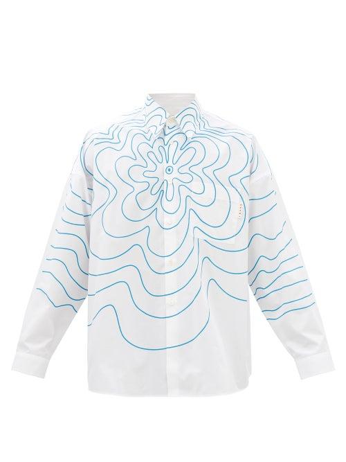 Marni - Flower-print Cotton-poplin Shirt - Mens - White