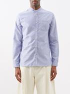 Oliver Spencer - Collarless Organic-cotton Oxford Shirt - Mens - Blue