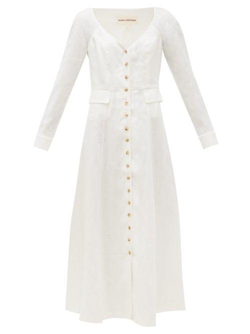 Matchesfashion.com Mara Hoffman - Silvana V-neck Hemp Midi Dress - Womens - White