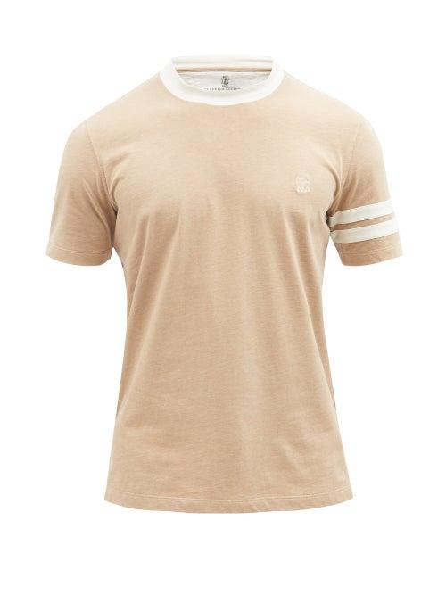 Mens Rtw Brunello Cucinelli - Crest-embroidered Cotton-jersey T-shirt - Mens - Beige