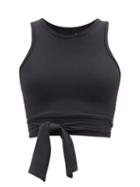 Live The Process - Ballet Wrap-front Cropped Top - Womens - Black