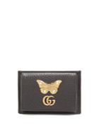 Gucci Butterfly-plaque Grained-leather Cardholder