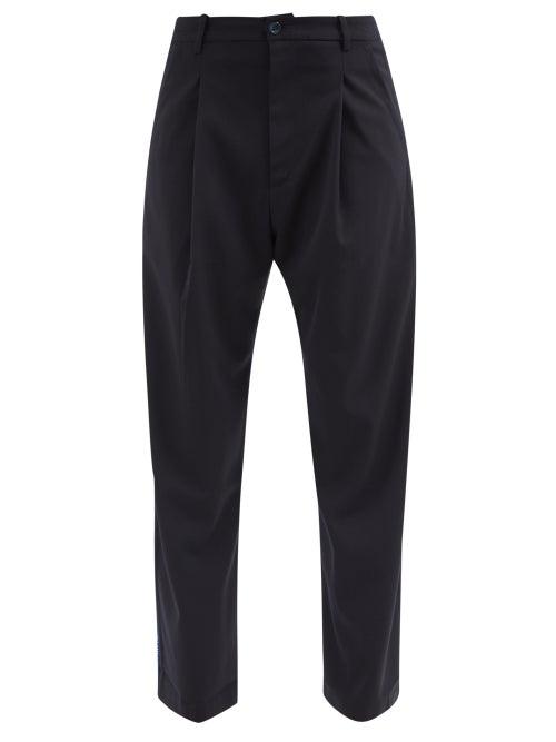 Vaquera - Pleated-front Twill Wide-leg Trousers - Womens - Navy